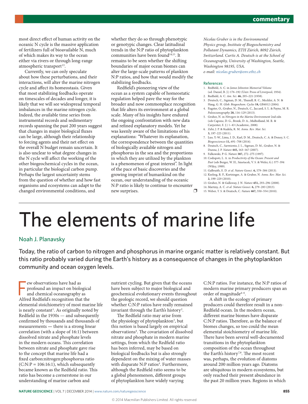 The Elements of Marine Life Noah J