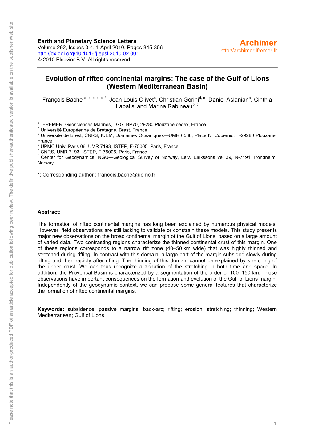 Evolution of Rifted Continental Margins: the Case of the Gulf of Lions