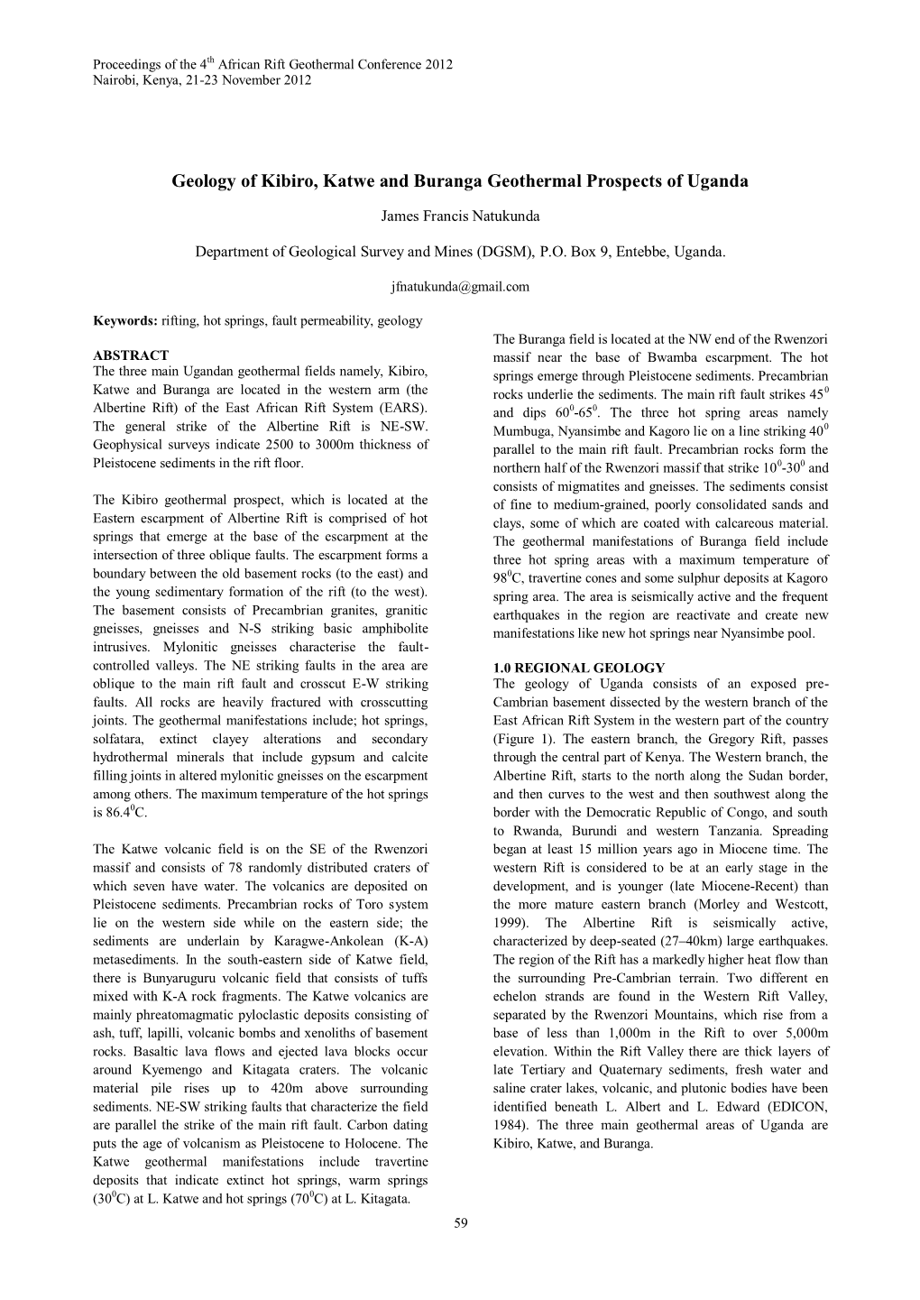 Geology of Kibiro, Katwe and Buranga Geothermal Prospects of Uganda