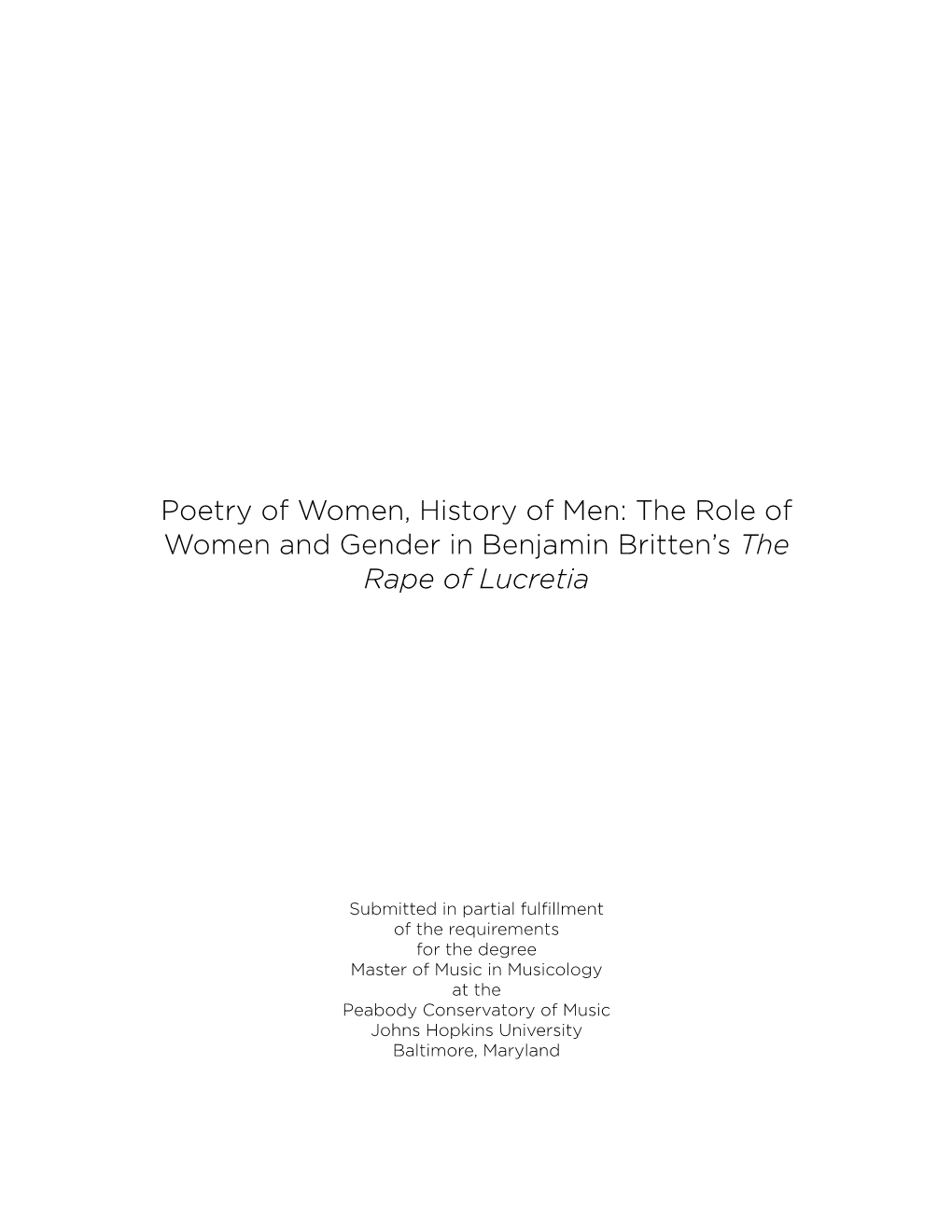 The Role of Women and Gender in Benjamin Britten's the Rape Of