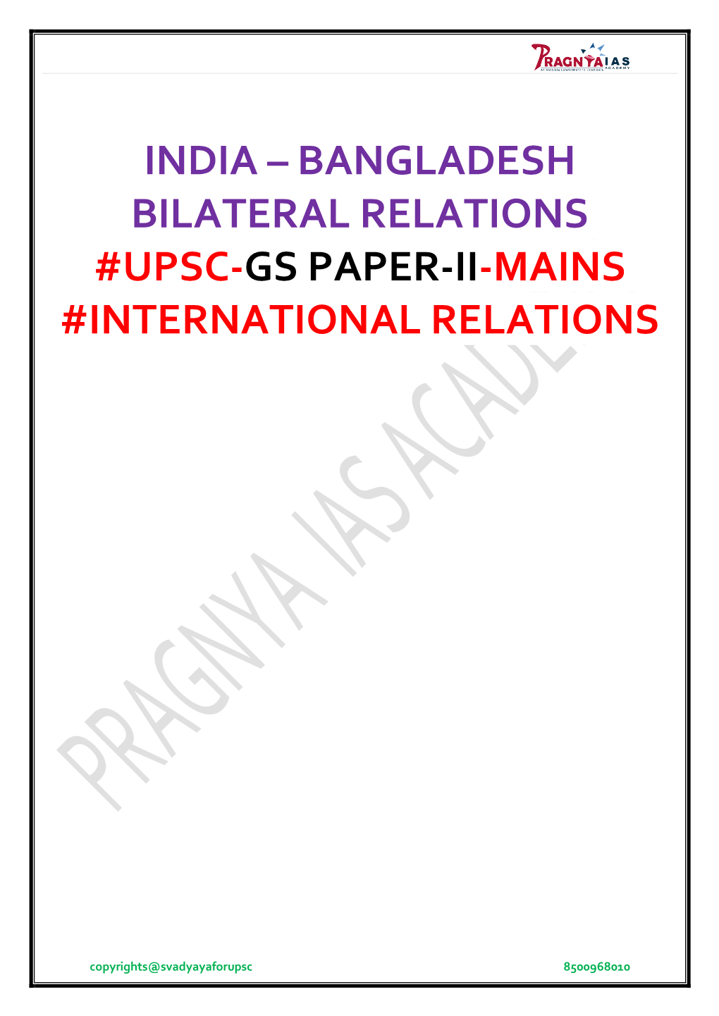 India – Bangladesh Bilateral Relations #Upsc-Gs Paper-Ii-Mains #International Relations