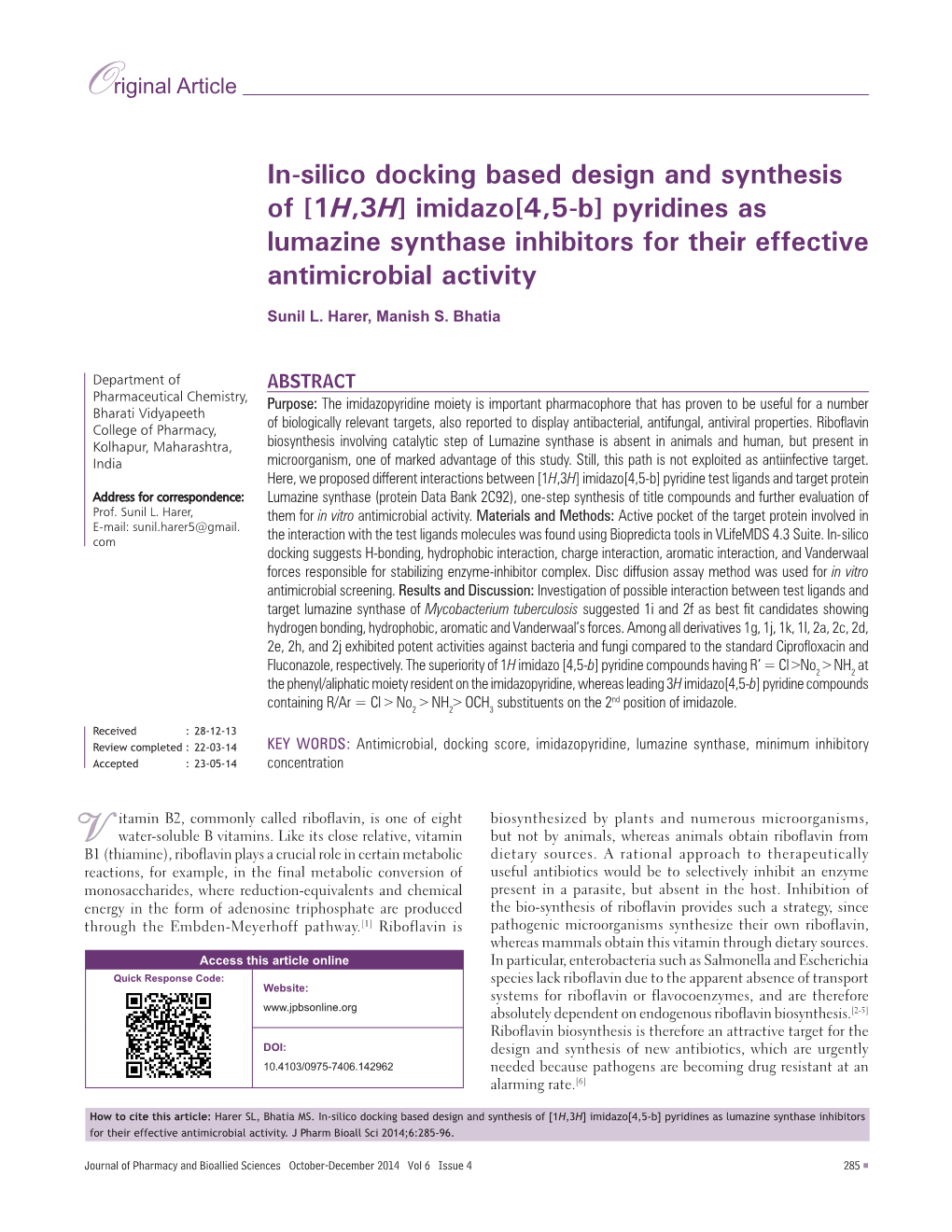 Imidazo[4,5-B] Pyridines As Lumazine Synthase Inhibitors for Their Effective Antimicrobial Activity