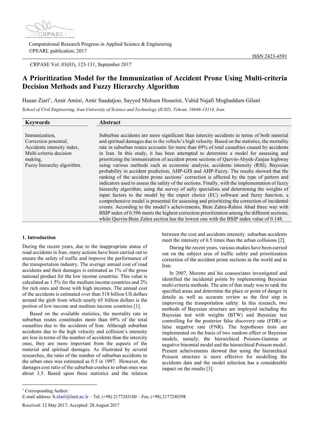 A Prioritization Model for the Immunization of Accident Prone Using Multi-Criteria Decision Methods and Fuzzy Hierarchy Algorithm