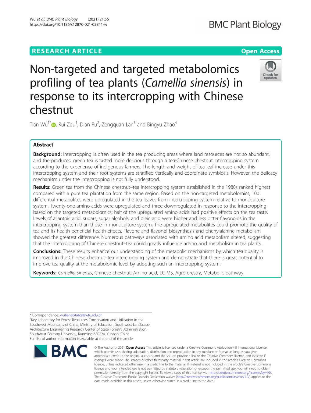 (Camellia Sinensis) in Response to Its Intercropping with Chinese