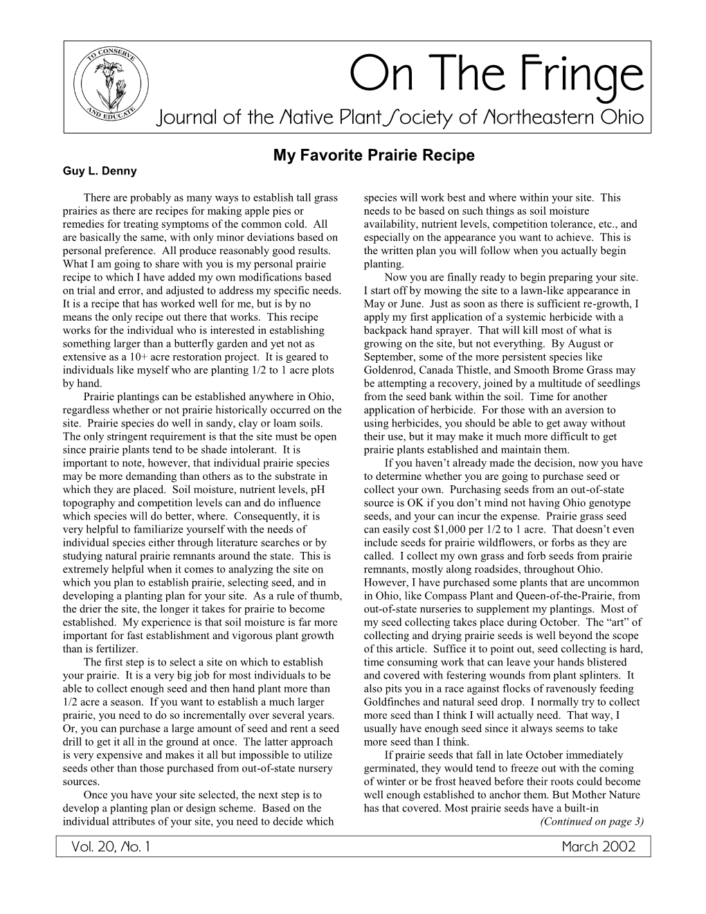 On the Fringe Journal of the Native Plant Society of Northeastern Ohio