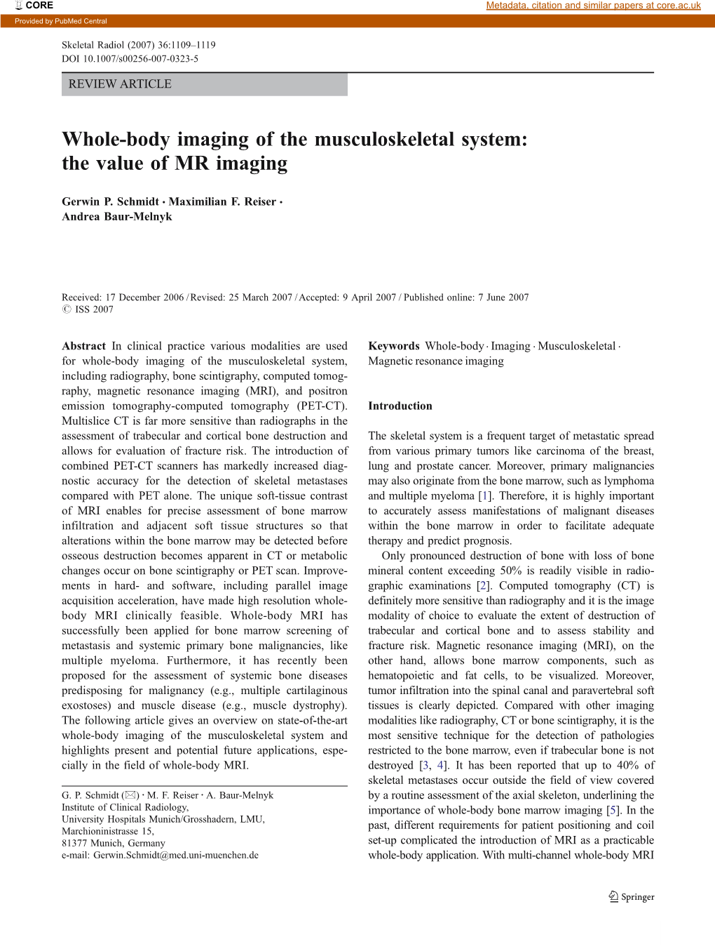 Whole-Body Imaging of the Musculoskeletal System: the Value of MR Imaging