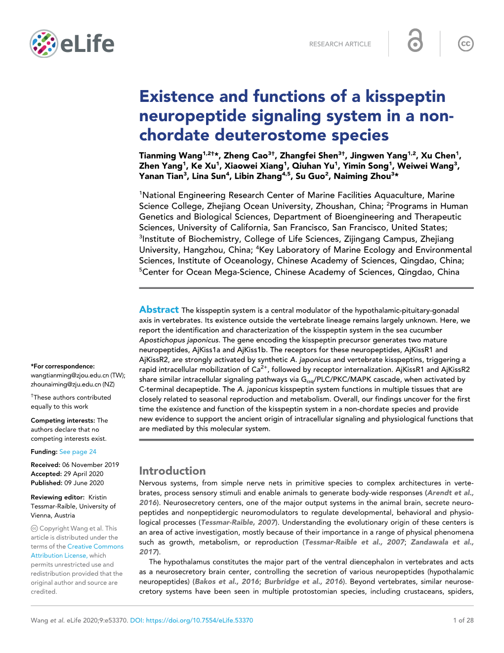 Existence and Functions of a Kisspeptin Neuropeptide Signaling