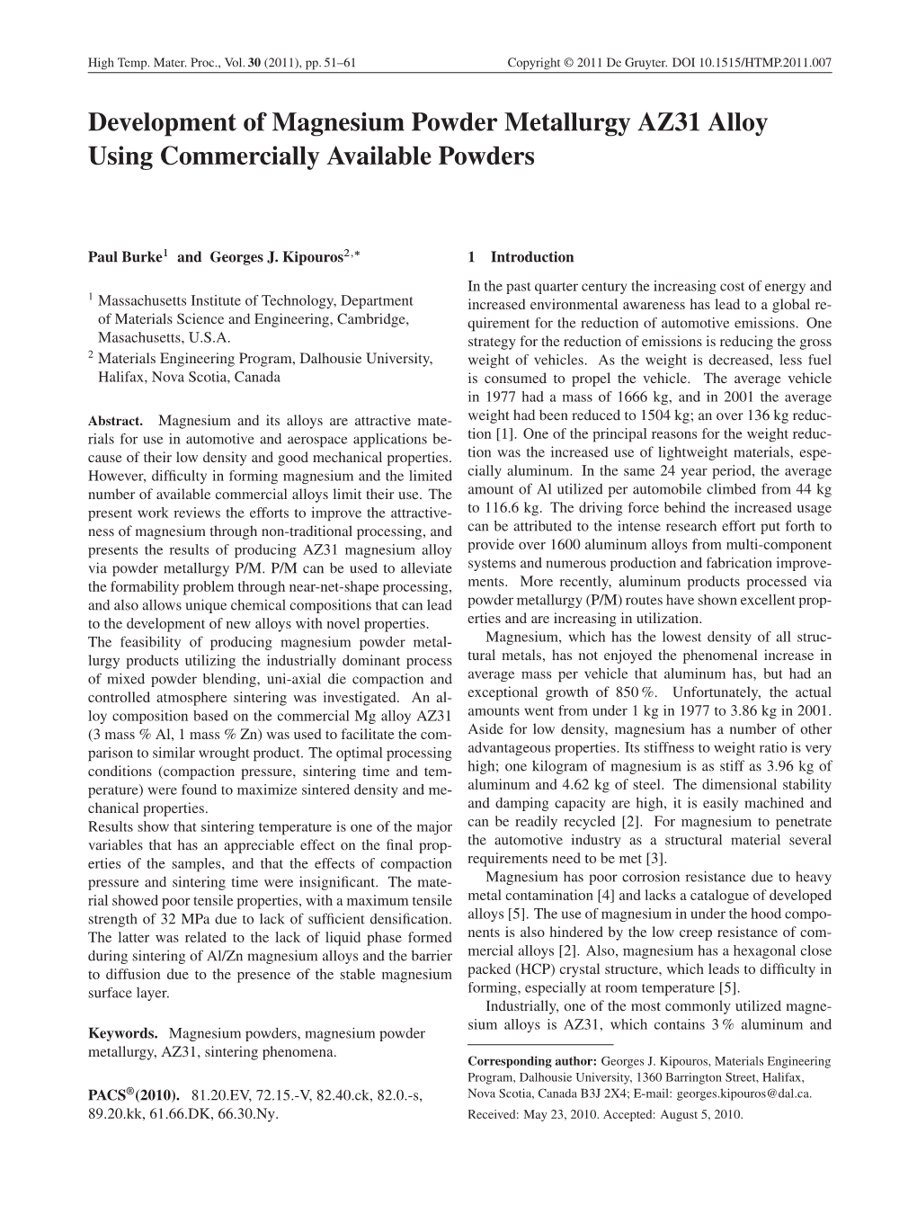 Development of Magnesium Powder Metallurgy AZ31 Alloy Using Commercially Available Powders