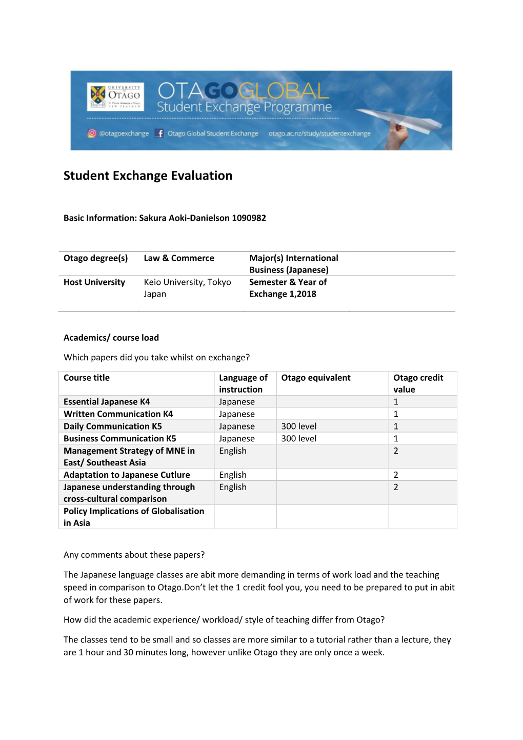 Student Exchange Evaluation