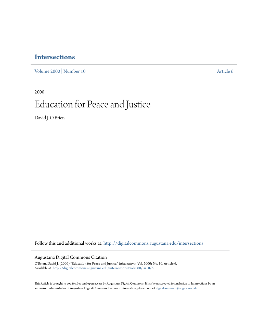 Education for Peace and Justice David J