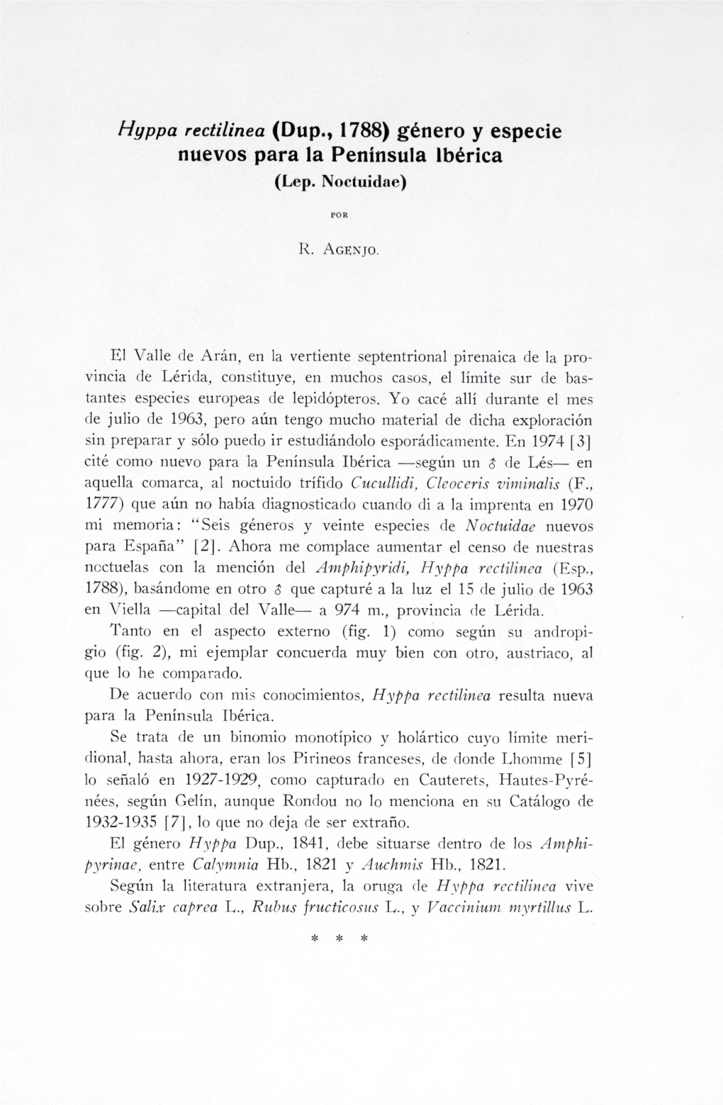 Hyppa Rectilinea (Dup., 1788) Género Y Especie Nuevos Para La Península Ibérica (Lep