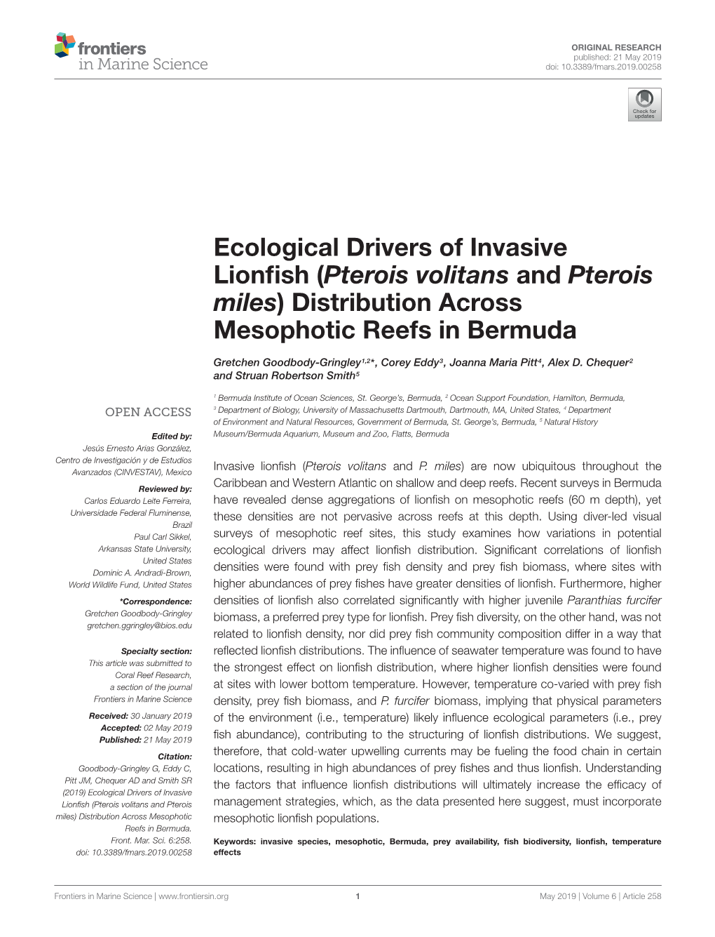 Ecological Drivers of Invasive Lionfish (Pterois Volitans and Pterois Miles
