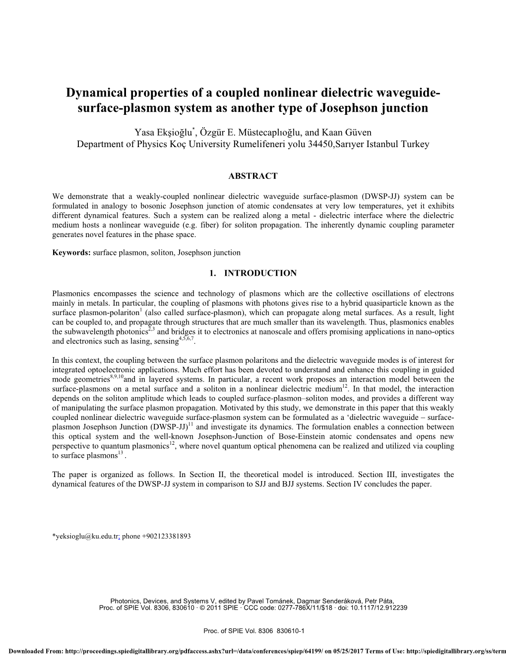 Dynamical Properties of a Coupled Nonlinear Dielectric Waveguide- Surface-Plasmon System As Another Type of Josephson Junction