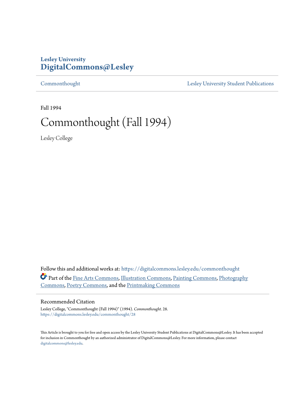 Commonthought (Fall 1994) Lesley College