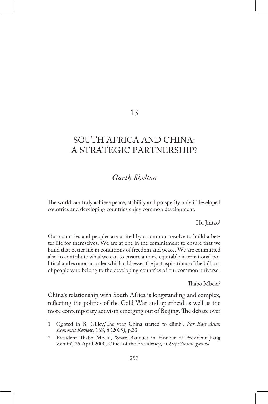 Chapter 13: South Africa and China: a Strategic Partnership?