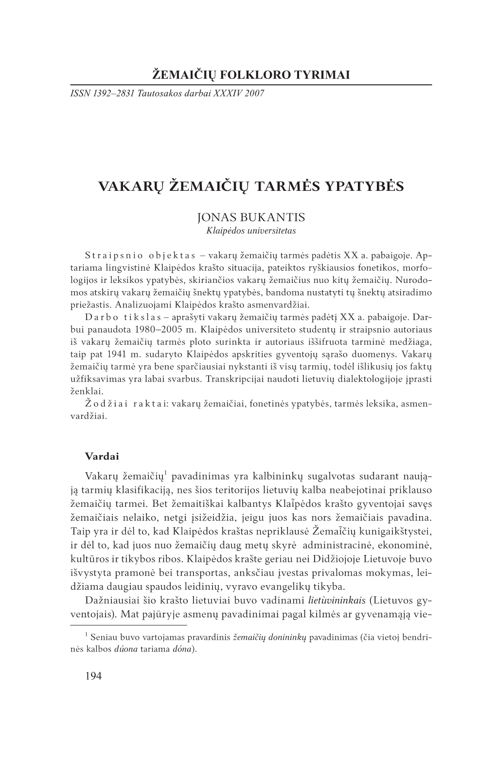 Vakarų Žemaičių Tarmės Ypatybės