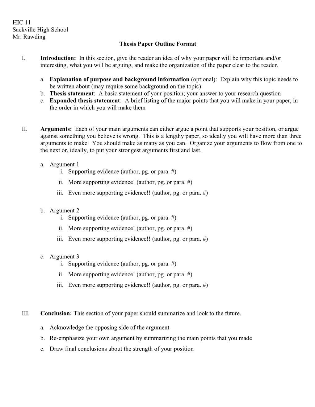 Thesis Paper Outline Format