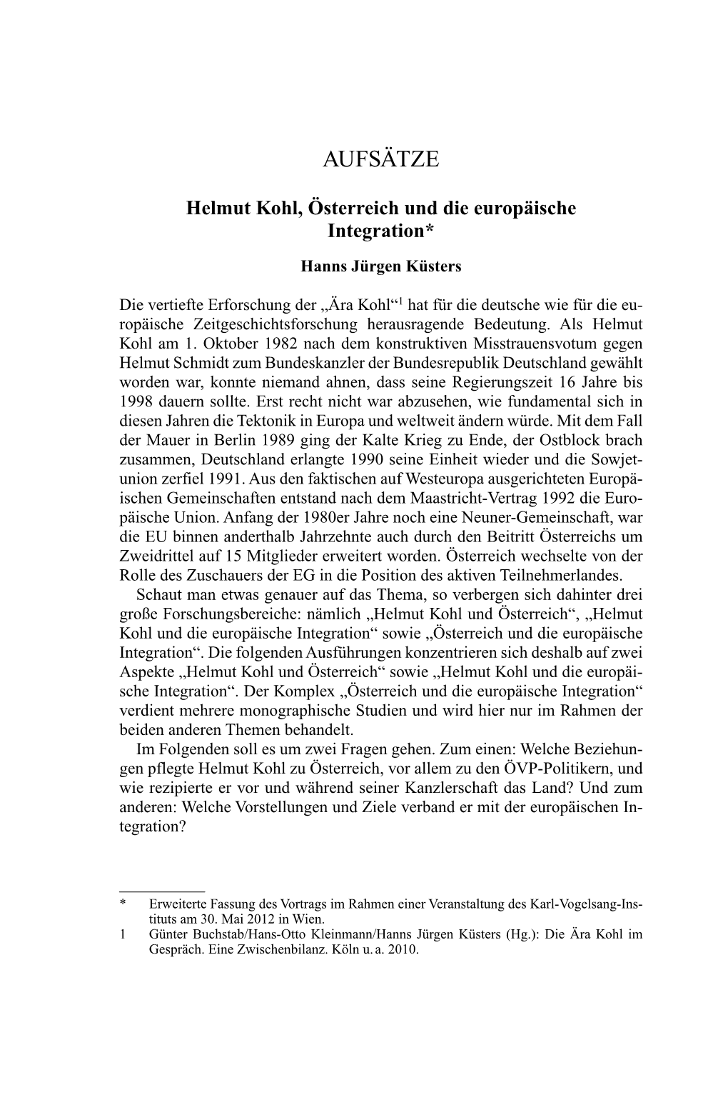 Helmut Kohl, Österreich Und Die Europäische Integration*