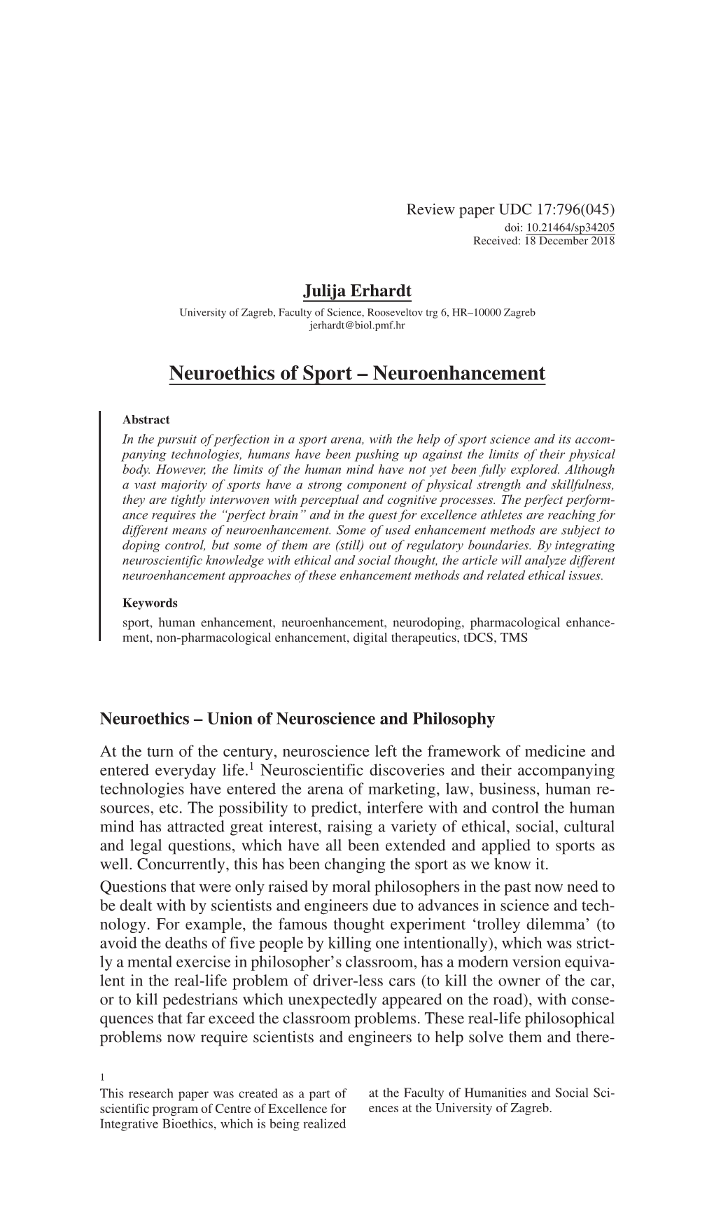 Neuroethics of Sport – Neuroenhancement