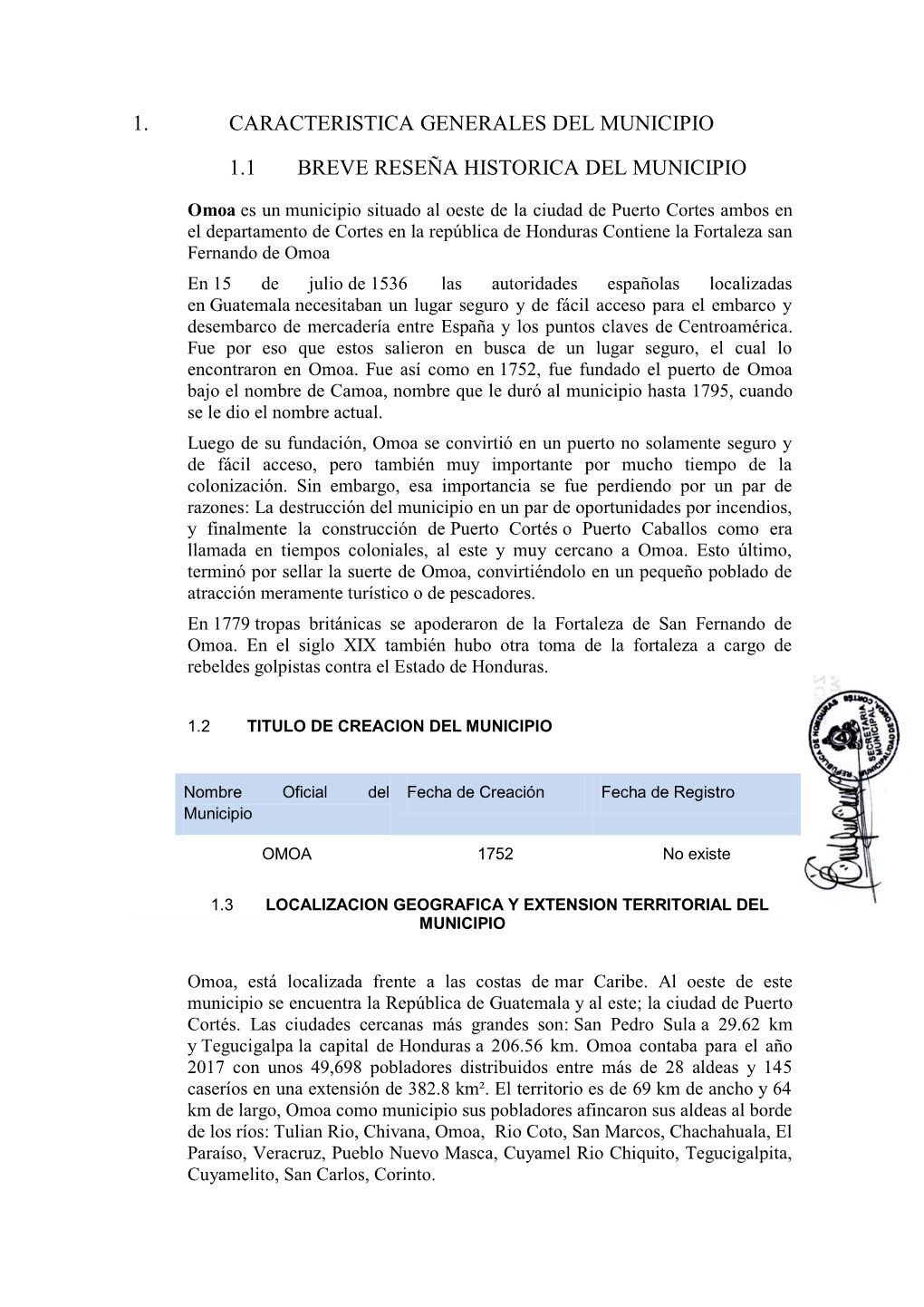 1. Caracteristica Generales Del Municipio 1.1 Breve Reseña Historica Del Municipio