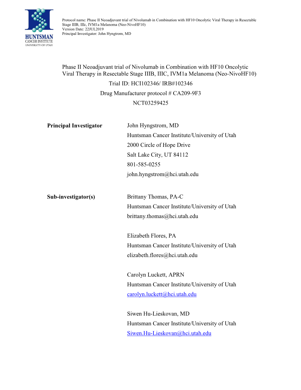 Study Protocol and Statistical Analysis Plan