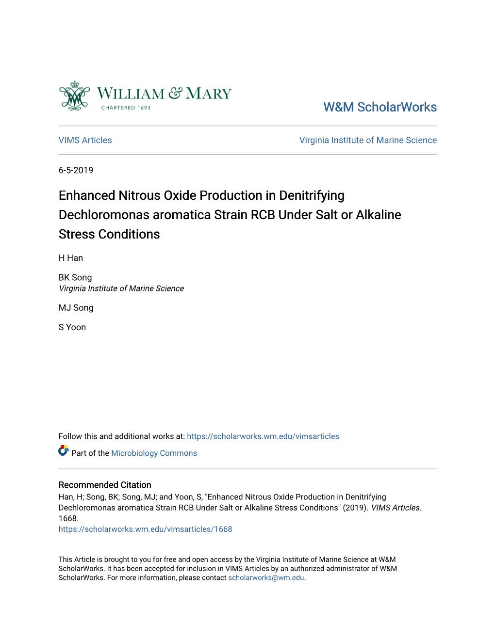 Enhanced Nitrous Oxide Production in Denitrifying Dechloromonas Aromatica Strain RCB Under Salt Or Alkaline Stress Conditions