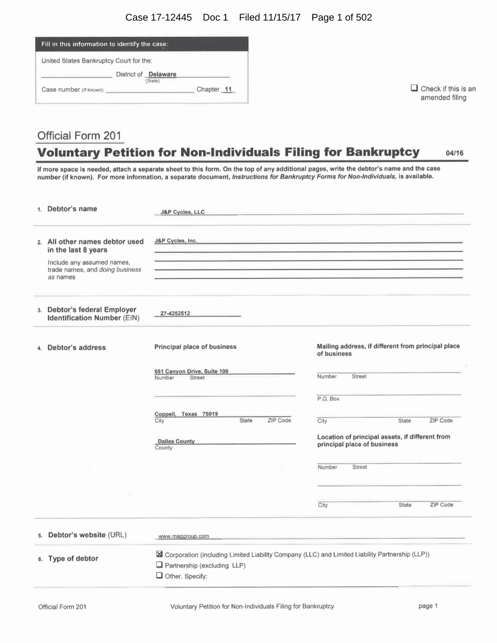 Case 17-12445 Doc 1 Filed 11/15/17 Page 1 Of