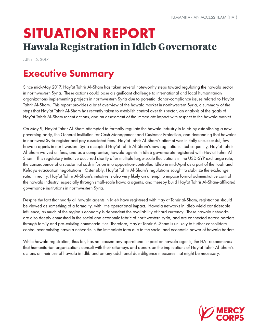 SITUATION REPORT Hawala Registration in Idleb Governorate