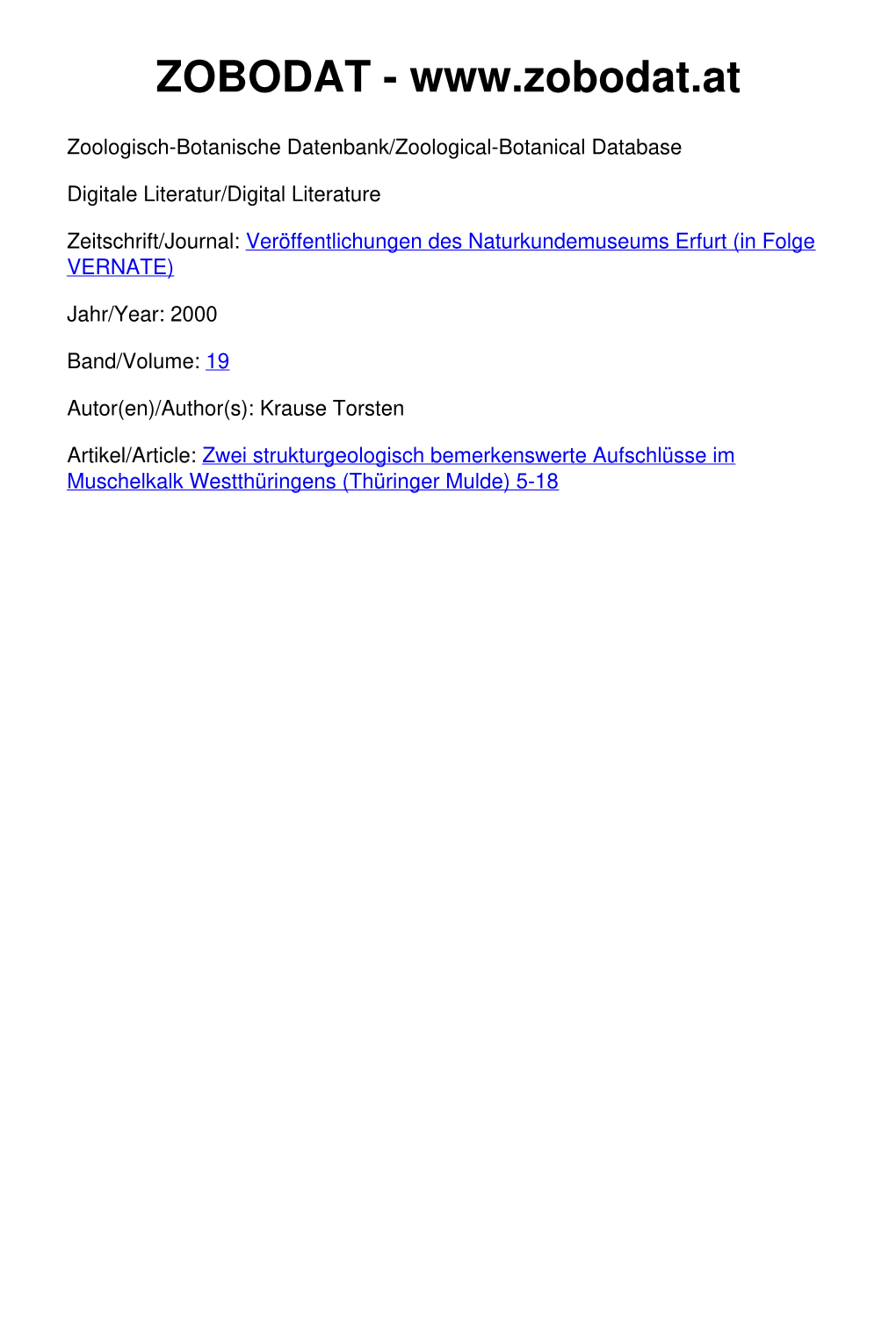 Zwei Strukturgeologisch Bemerkenswerte Aufschlüsse Im Muschelkalk Westthüringens (Thüringer Mulde) 5-18 ------� Veröffentlichungen Naturkundemuseum Erfurt 19/2000 S