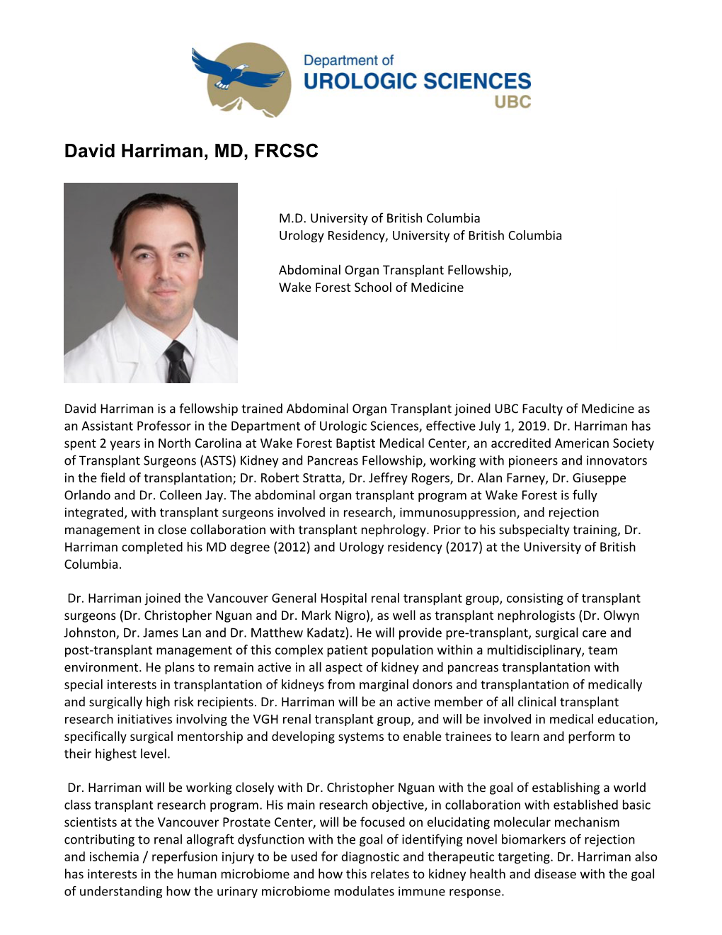 David Harriman, MD, FRCSC