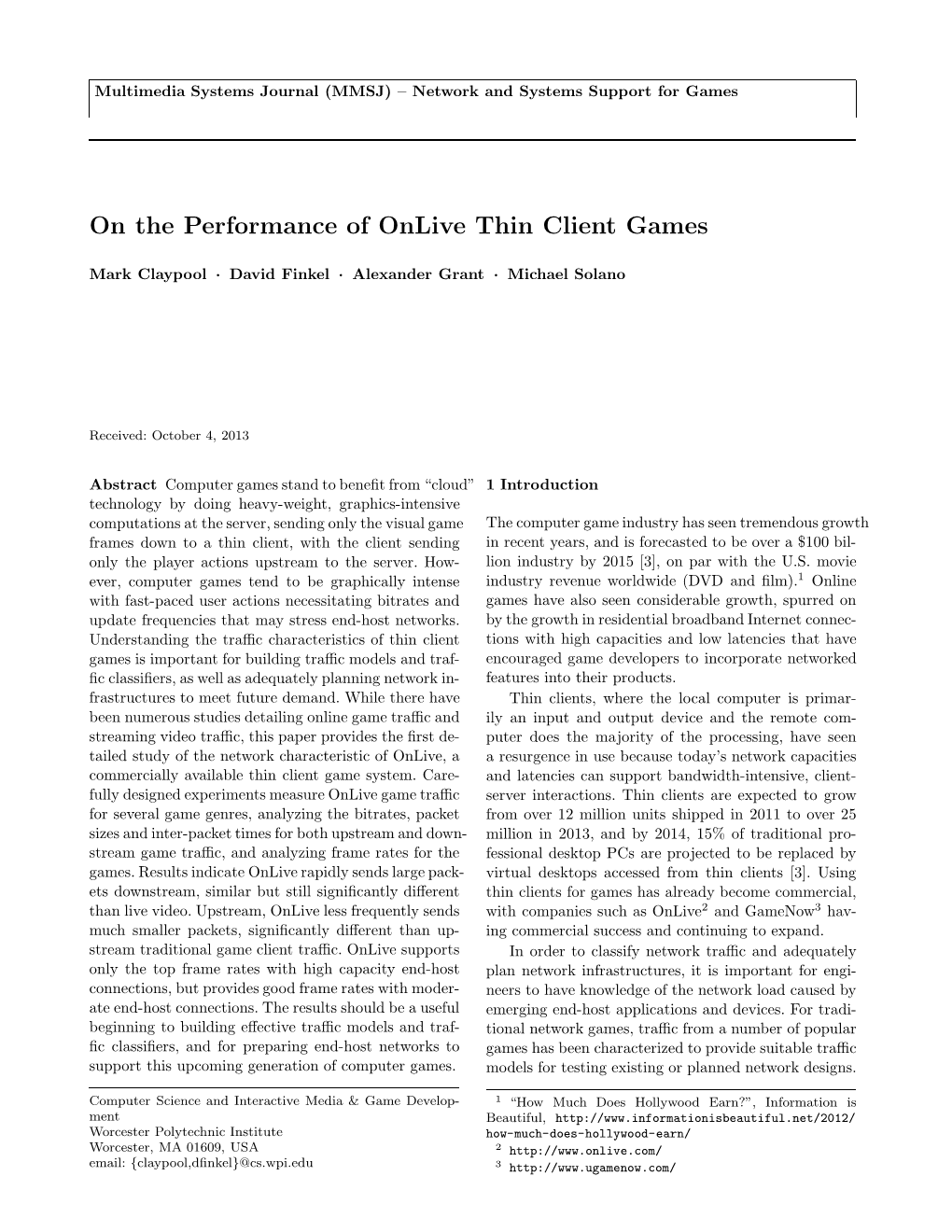 On the Performance of Onlive Thin Client Games
