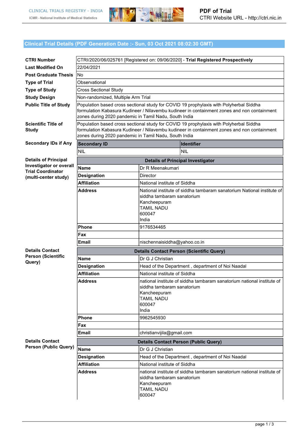 CTRI Trial Data