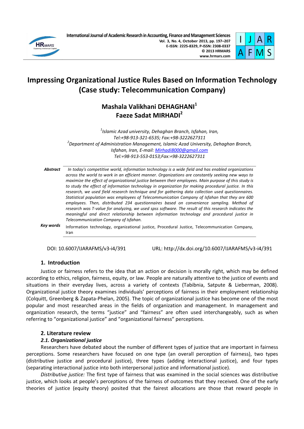 Impressing Organizational Justice Rules Based on Information Technology (Case Study: Telecommunication Company)