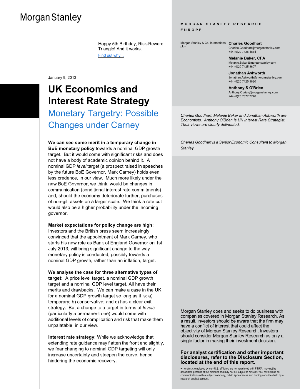 UK Economics and Interest Rate Strategy: Monetary Targetry