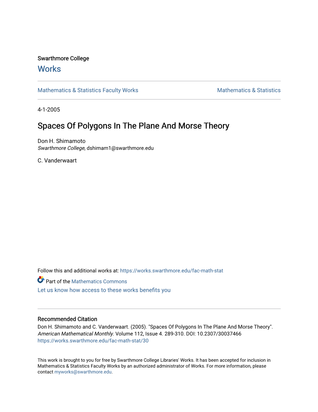 Spaces of Polygons in the Plane and Morse Theory