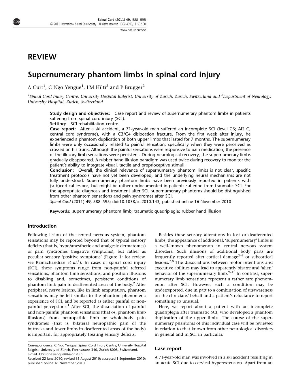 Supernumerary Phantom Limbs in Spinal Cord Injury