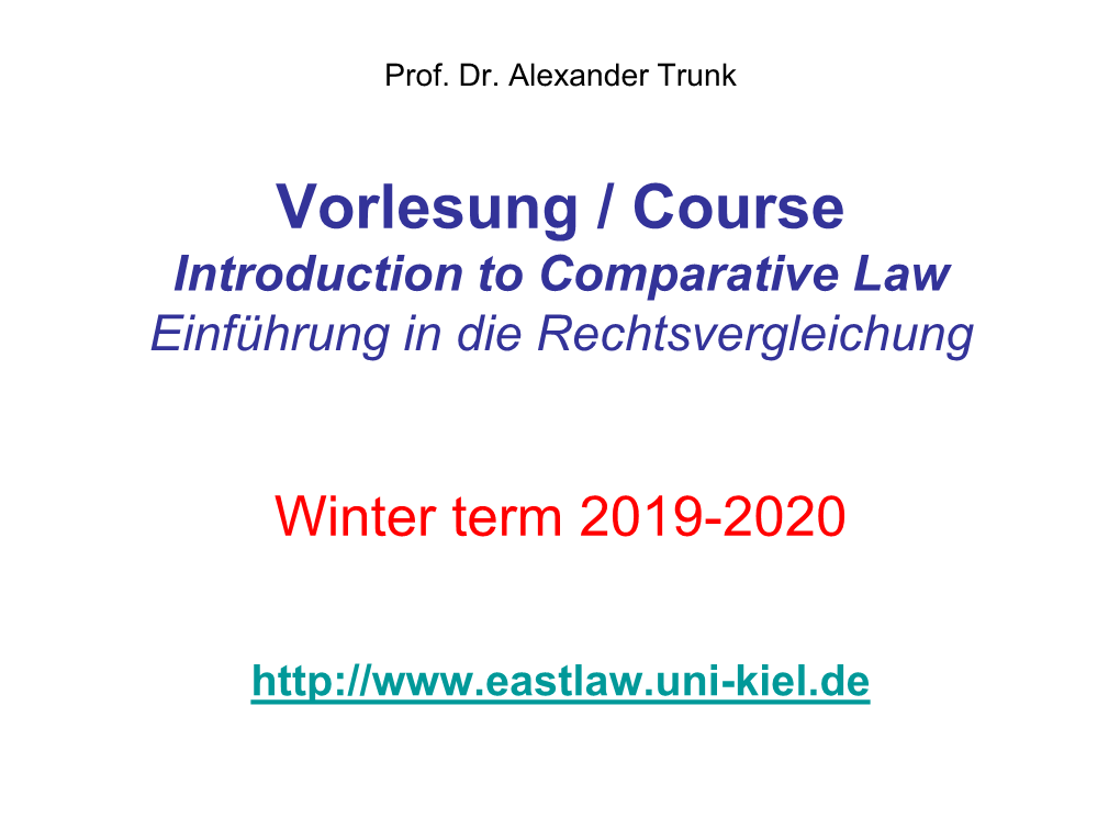 Introduction to Comparative Law Einführung in Die Rechtsvergleichung