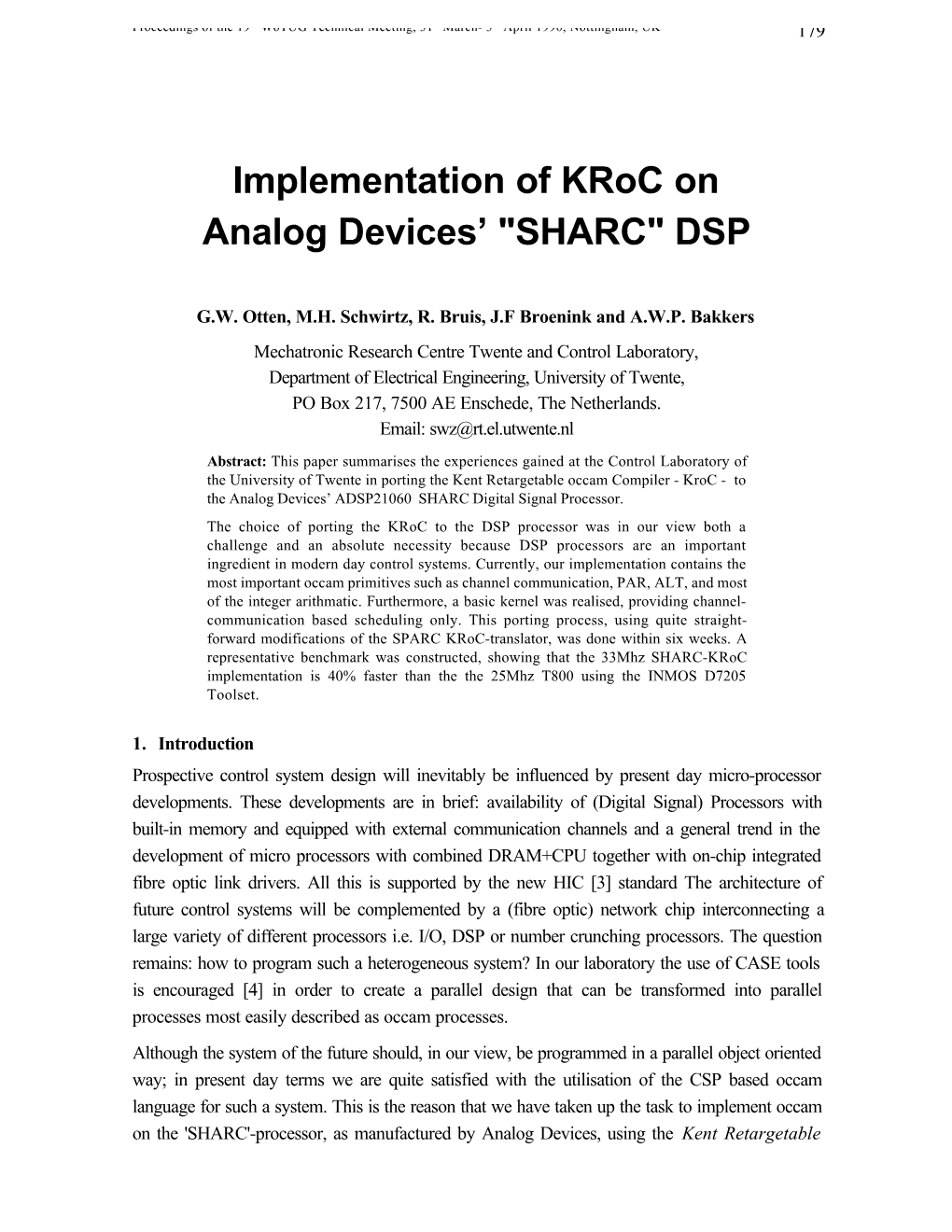 Implementation of Kroc on Analog Devices' "SHARC"