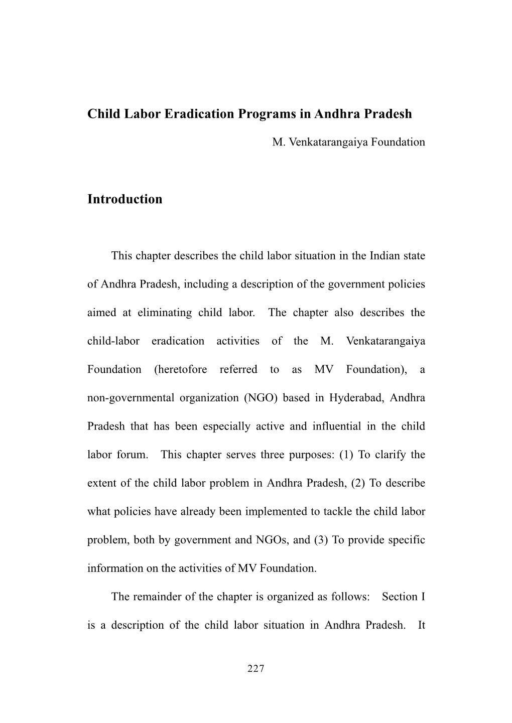 Child Labor Eradication Programs in Andhra Pradesh