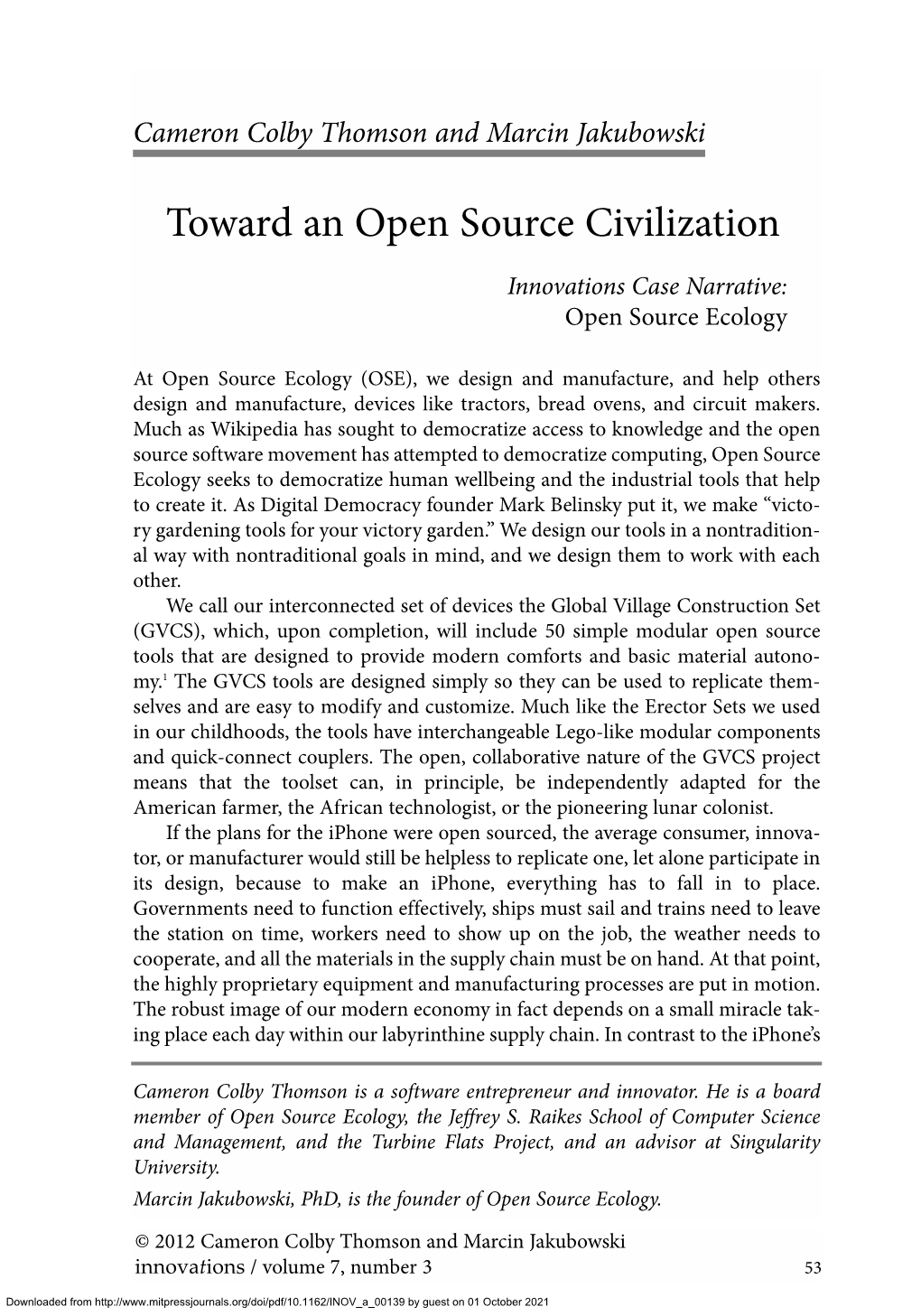 Toward an Open Source Civilization