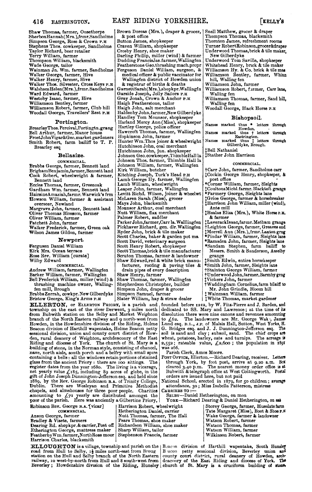 EAST RIDING YORKSHIRE. [KELLY 8 Sha.W Thomas, Farmer, Ousethorpe Brown Dorcas (Mrs.), Draper & Grocer, Snell Matthew, Grocer & Draper Sherbonhannah(Mrs