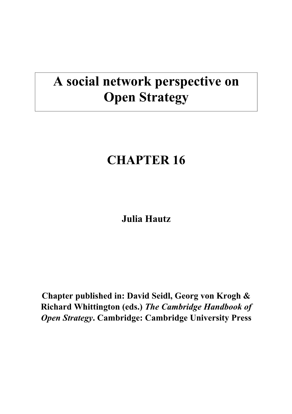 A Social Network Perspective on Open Strategy