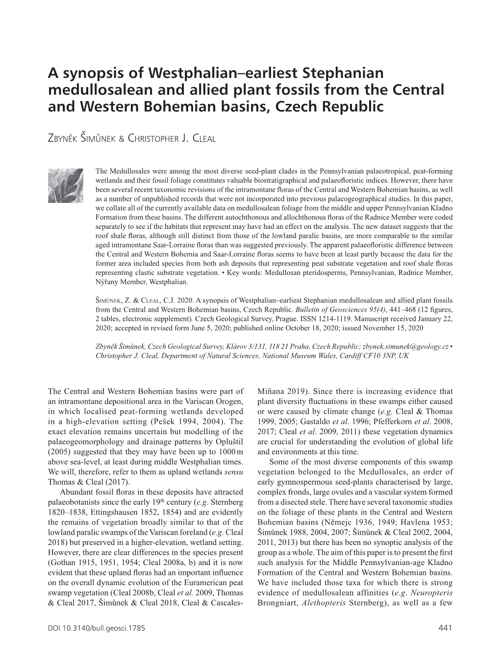 A Synopsis of Westphalian–Earliest Stephanian Medullosalean and Allied Plant Fossils from the Central and Western Bohemian Basins, Czech Republic