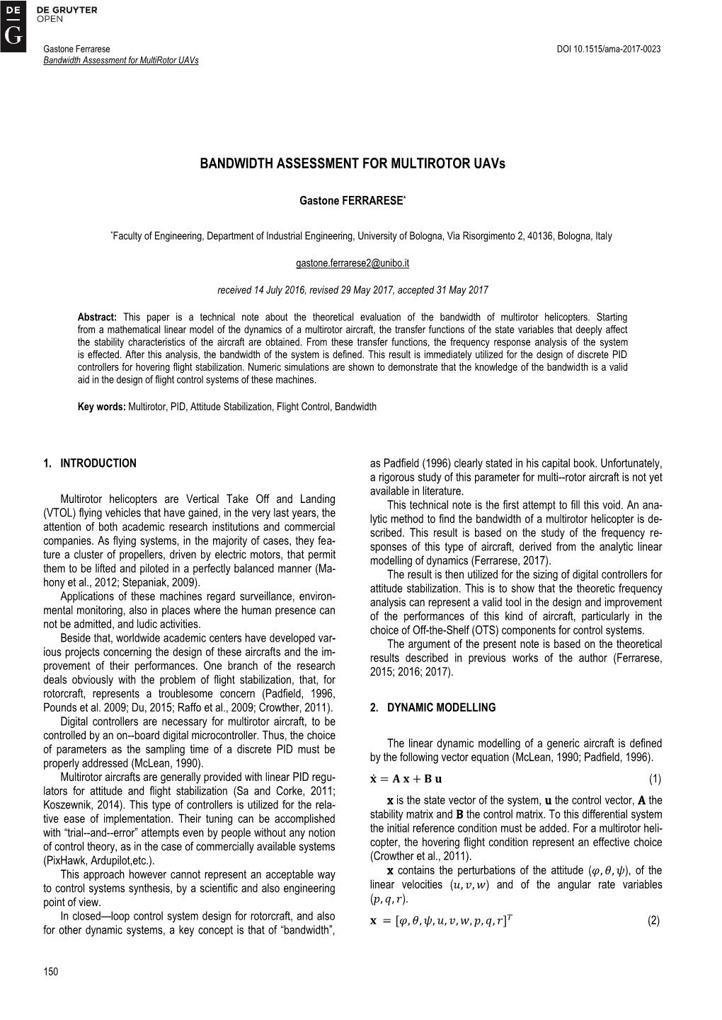 Bandwidth Assessment for Multirotor Uavs