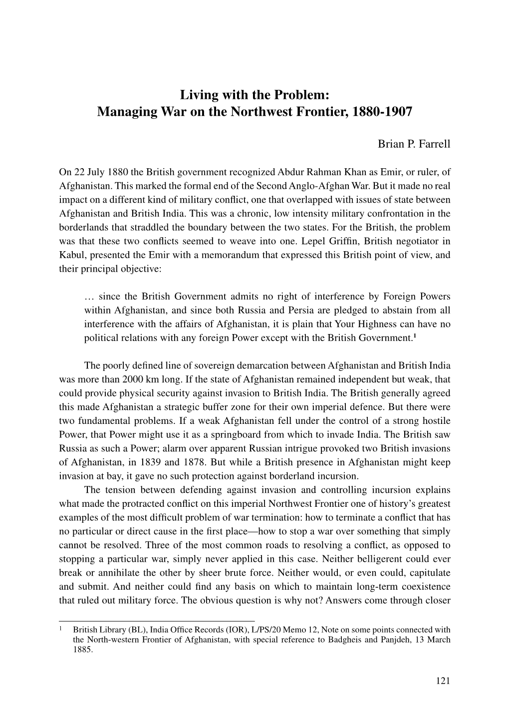 Managing War on the Northwest Frontier, 1880-1907