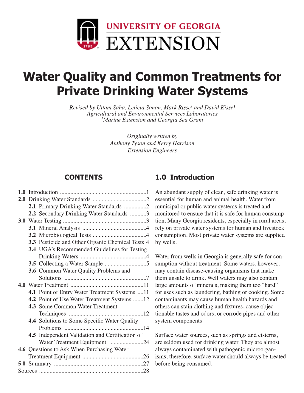 Water Quality and Common Treatments for Private Drinking Water Systems