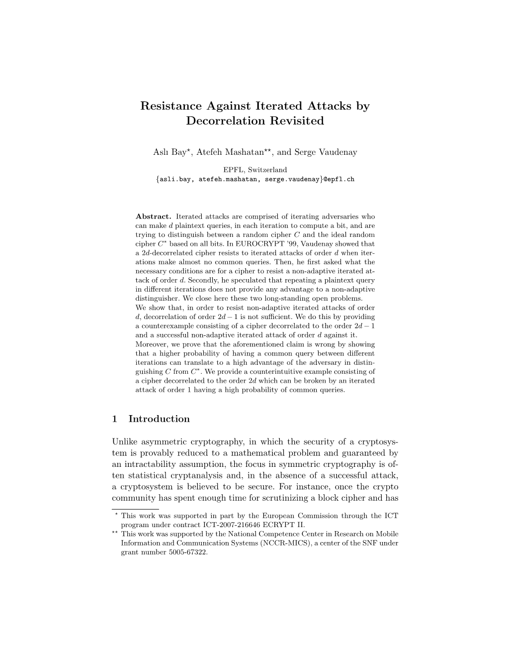 Resistance Against Iterated Attacks by Decorrelation Revisited