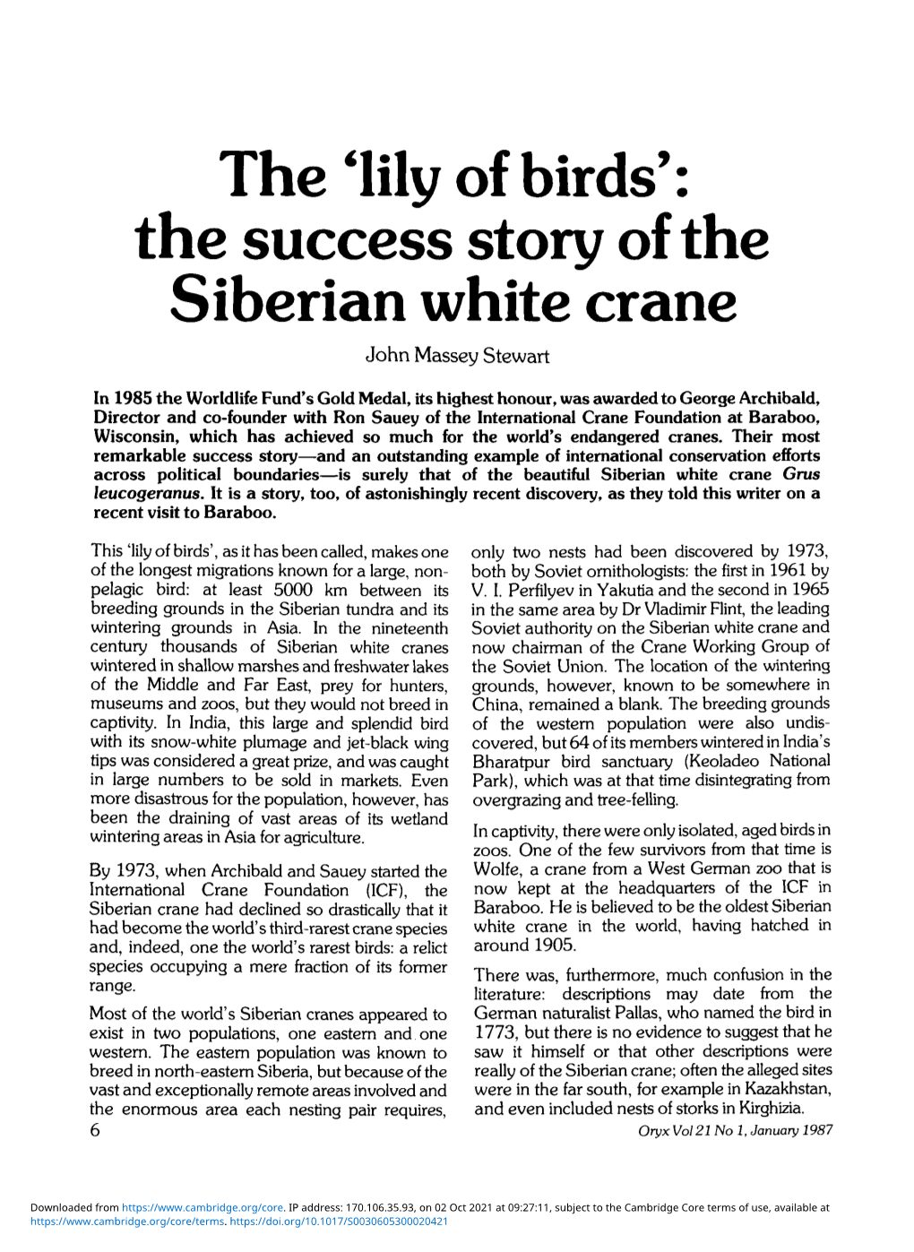 The 'Lily of Birds': the Success Story of the Siberian White Crane