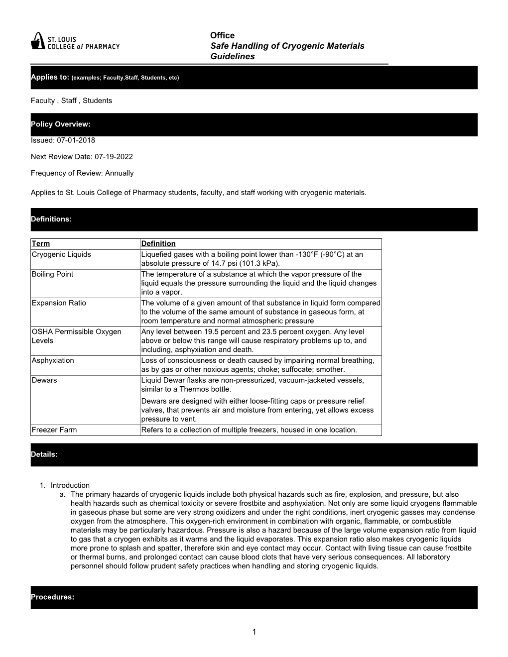 1 Office Safe Handling of Cryogenic Materials Guidelines