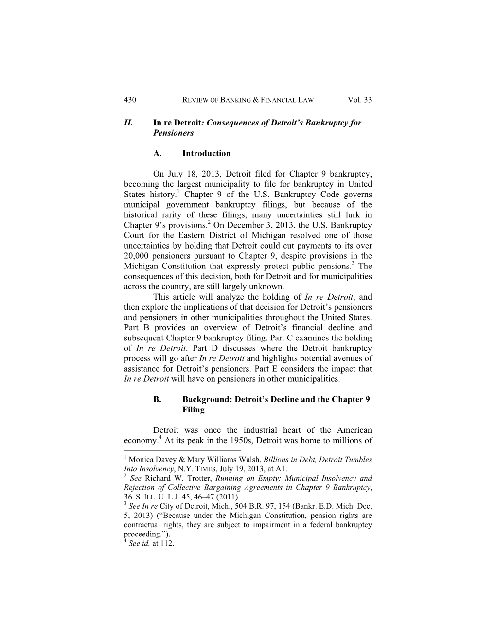 II. in Re Detroit: Consequences of Detroit's Bankruptcy for Pensioners